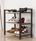 Meuble à chaussures à 3 étagères en métal et pin 70 x 66 x 36 cm – Image 4