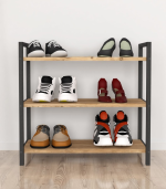 Meuble à chaussures à 3 étagères en métal et pin 70 x 66 x 36 cm – Image 2