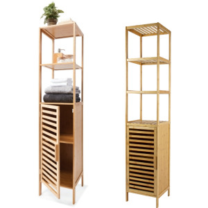 Étagère De 4 Niveaux Avec Porte En Bambou 32 X 30 X 145 Cm