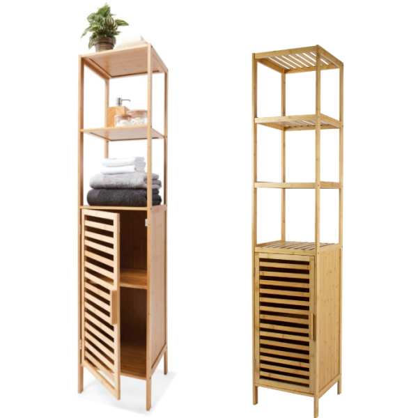 Étagère De 4 Niveaux Avec Porte En Bambou 32 X 30 X 145 Cm