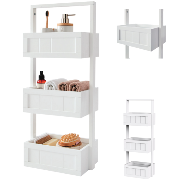 Desserte 3 niveaux en mdf blanc 30x20x80cm