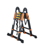 Échelle télescopique double VAROX 2.85+2.85 m en aluminum noir et orange 7+7 marches – Image 4