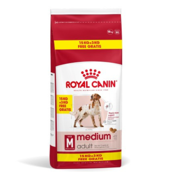 Croquettes chien medium adult 15kg+3kg  gratuits