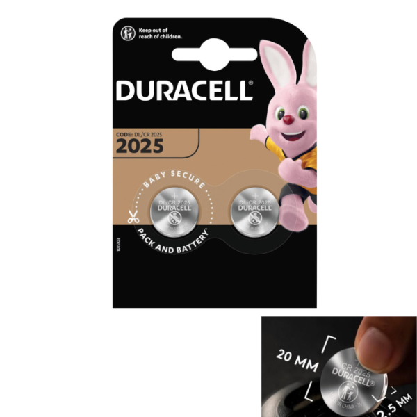 Piles bouton lithium CR2025 duracell  2 pièces