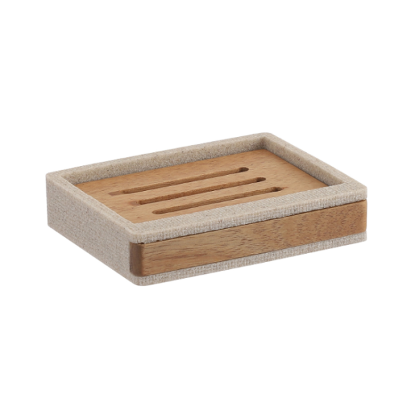 Porte-savon en polyresine et bois d'acacia lusso
