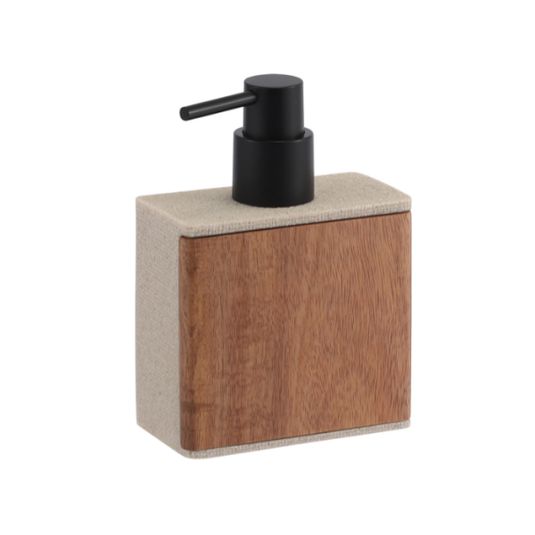Distributeur de savon avec pompe en polyresine et bois d'acacia lusso