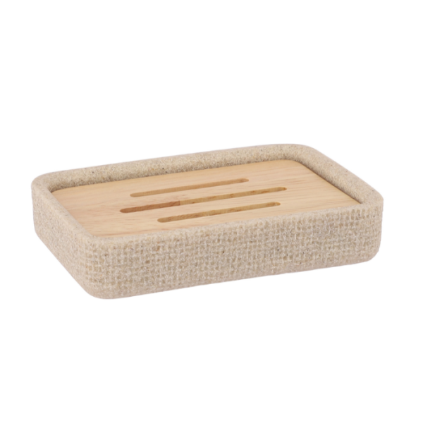 Porte-Savon En Polyresine Et Bois Beige Lusso