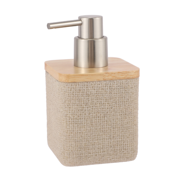 Distributeur De Savon En Polyresine Et Bois Beige 310Ml Lusso