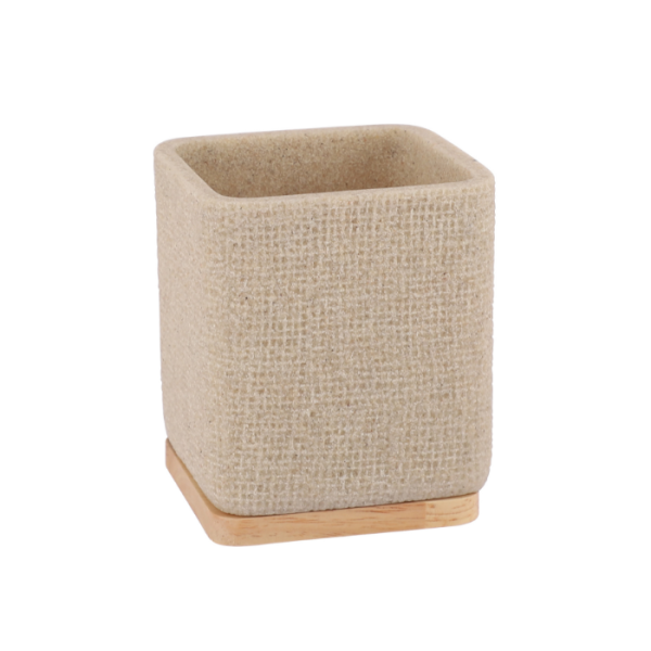 Gobelet En Polyresine Et Bois Beige Lusso