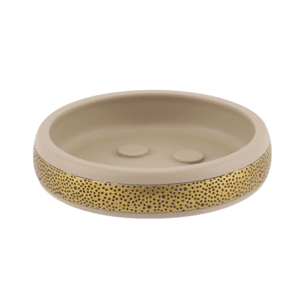 Porte-Savon En Polyresine Beige Et Dore Mat Lusso