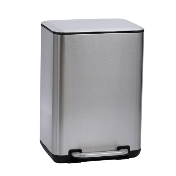 Poubelle à pédale rectangulaire 6 L avec couvercle plat en Inox