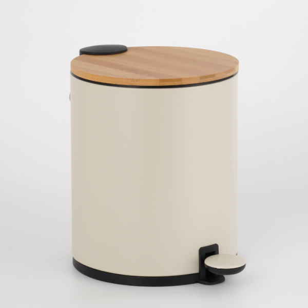 Poubelle à pédale ronde 5 L avec couvercle plat Taupe