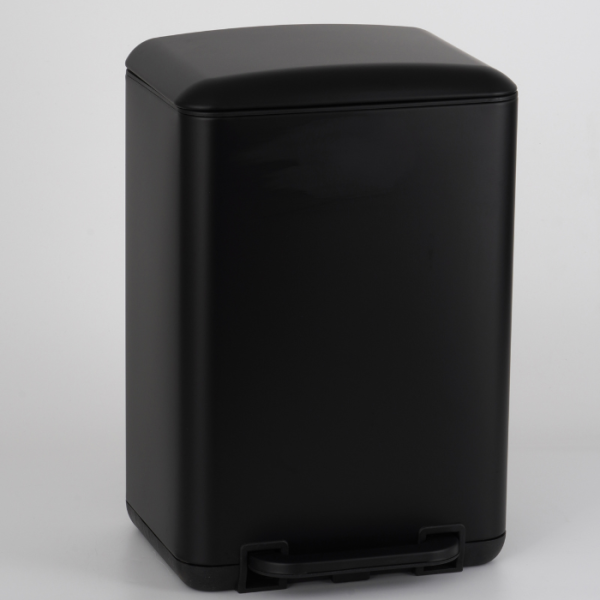 Poubelle À Pédale Rectangulaire 30 L Avec Couvercle Arrondi Noir Mat