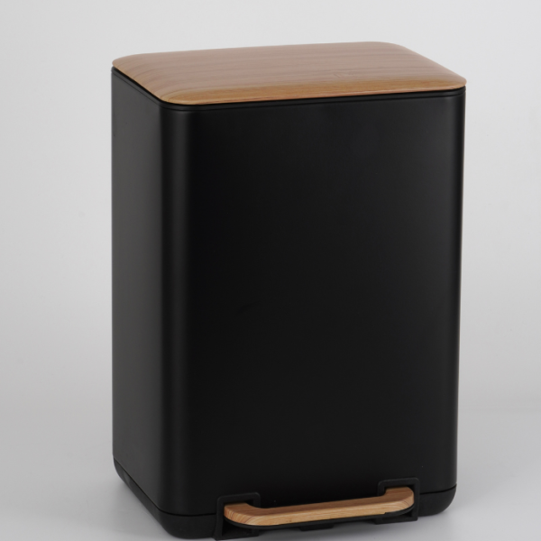Poubelle À Pédale Rectangulaire 6 L Avec Couvercle Plat Noir Mat