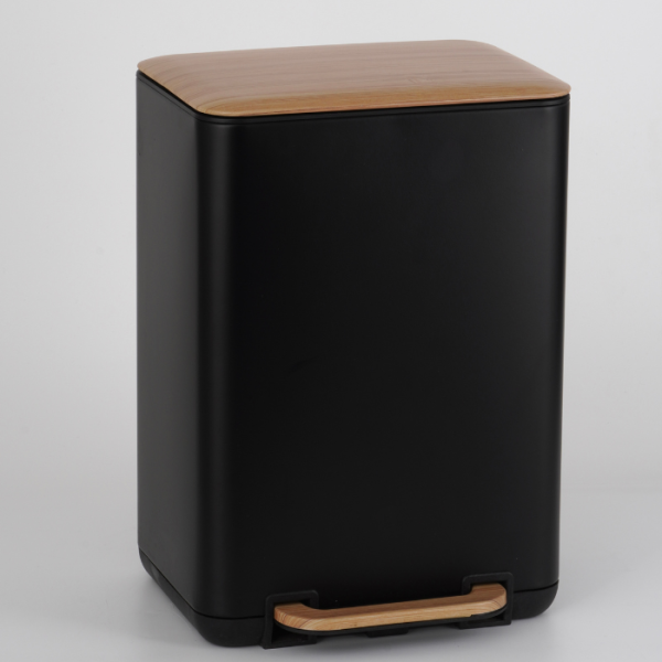 Poubelle À Pédale Rectangulaire 12 L Avec Couvercle Plat Noir Mat