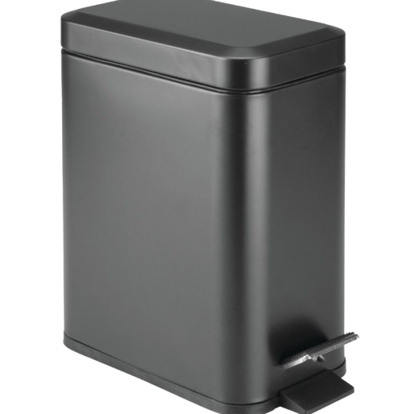 Poubelle à pédale rectangulaire 5 L avec couvercle plat Noir Mat