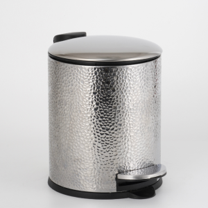 Poubelle À Pédale Ronde 3 L Avec Couvercle Plat En Argent Martelé