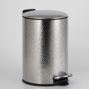 Poubelle À Pédale Ronde 12 L Avec Couvercle Plat En Argent Martelé