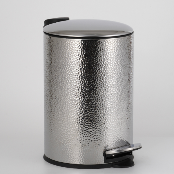Poubelle À Pédale Ronde 12 L Avec Couvercle Plat En Argent Martelé