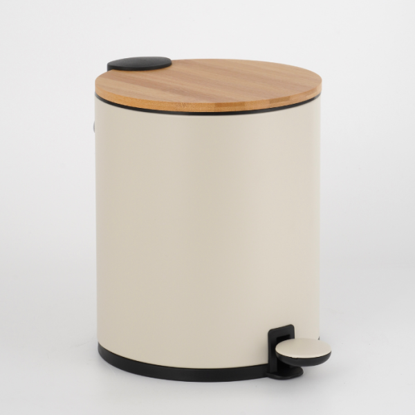 Poubelle À Pédale Ronde 3 L Avec Couvercle Plat Taupe