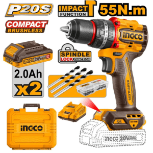 Perceuse à percussion sans fil compacte sans balais 20v 55nm 2 batteries 47 accessoires