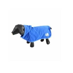 Peignoir de bain pour chien avec capuche 35 cm bleu