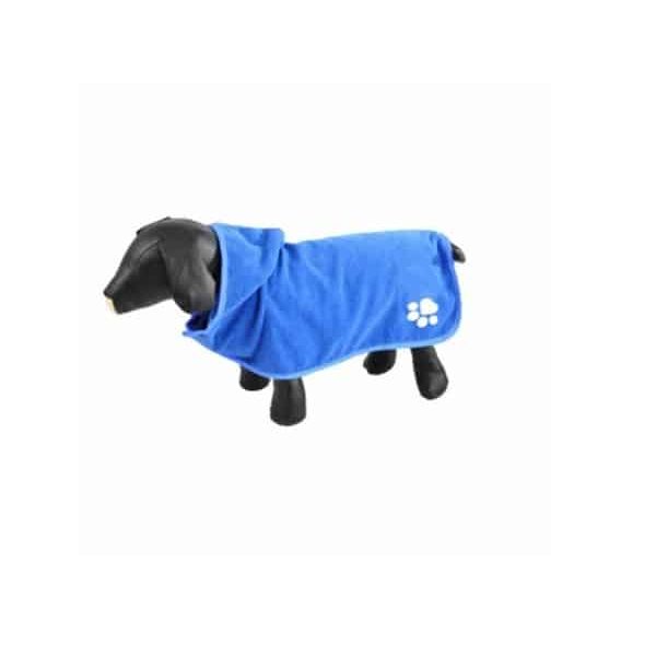 Peignoir de bain pour chien avec capuche 35 cm bleu