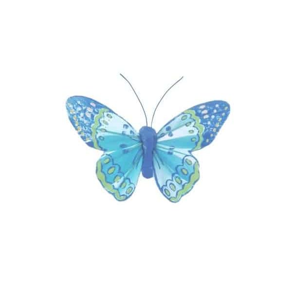 PAPILLON DECORATIF ON CLIP BLUE 9 5CM