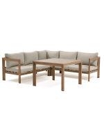Salon de jardin SANTIAGO en aluminium effet bois coussins gris +Table carrée 97 × 97 × 68 cm