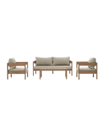 Salon de jardin BOSCO aluminium effet bois 4 places coussins taupe + table