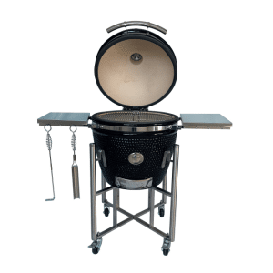 Barbecue Kamado bol en céramique 66cm couleur noir avec support sur roues