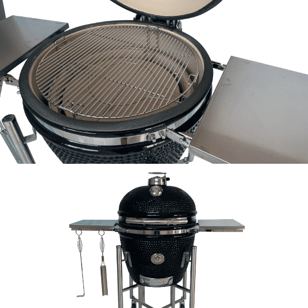 Barbecue Kamado bol en céramique 66cm couleur noir avec support sur roues