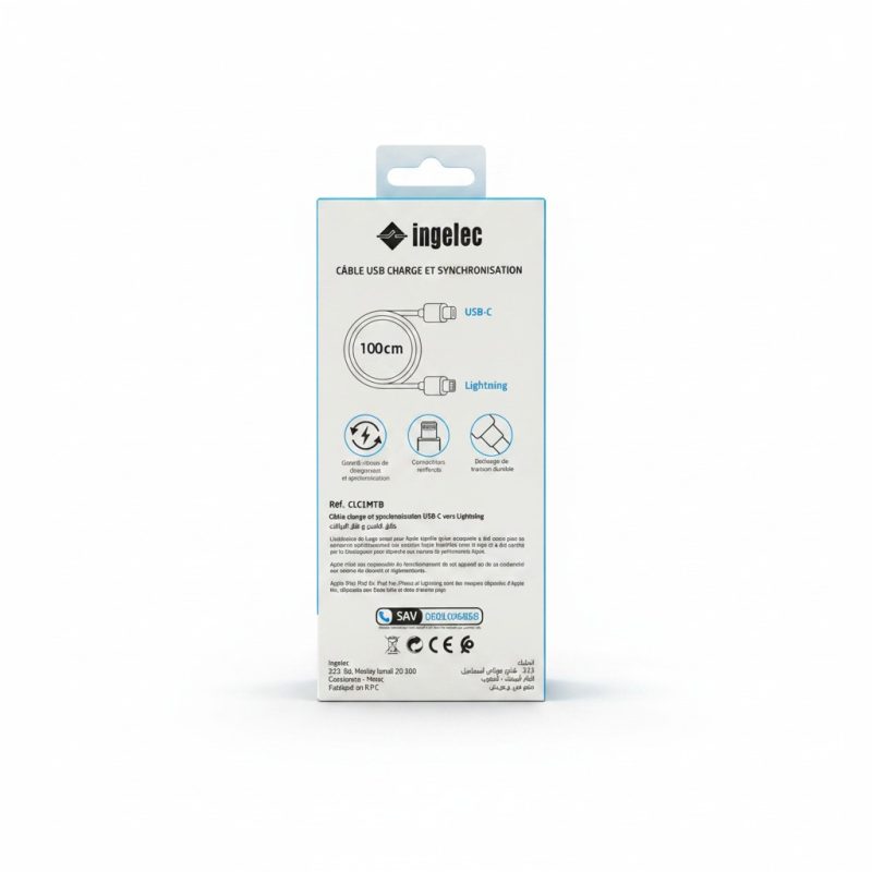 Câble USBC vers Lightning 1m Ingelec pour iPhone & iPad