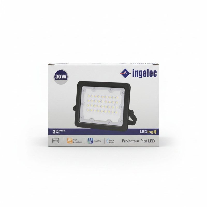 Projecteur Plat LED 30W 6500K IP65 Noir Ingelec