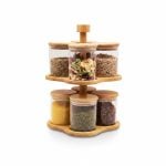 Pot à épices rotatif 6 bocaux bambou et verre Luxus Original
