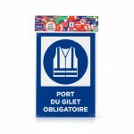Plaque signalétique Port du Gilet Obligatoire Bleu et Blanc