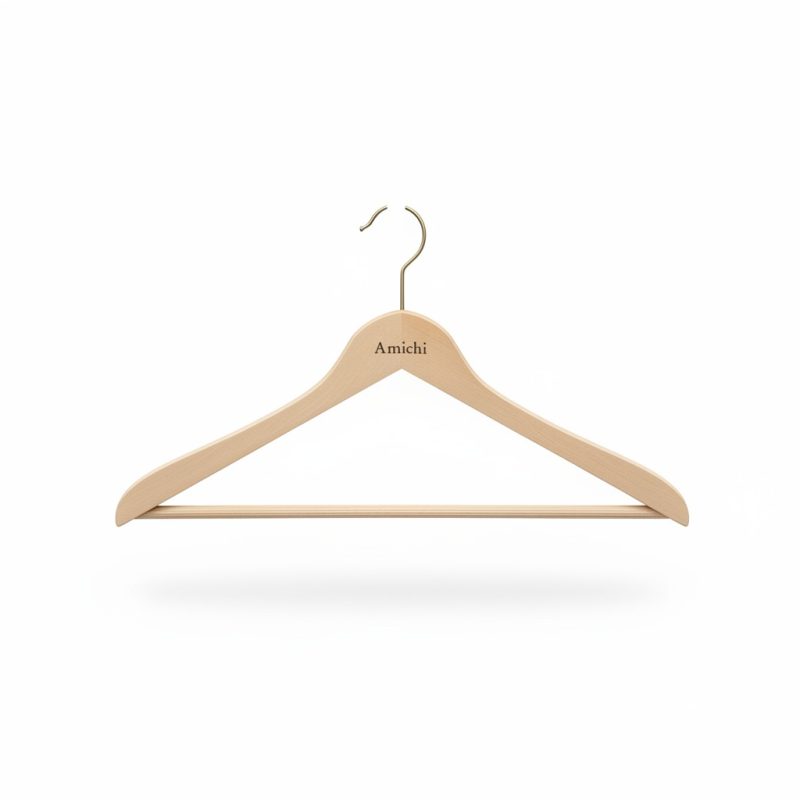 9380871 Cintre en Bois Amichi avec Barre Pantalon Antidérapante