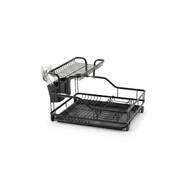Égouttoir à vaisselle en aluminium noir Sakura - 2 niveaux