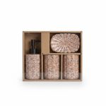 Set 4 Accessoires Salle de Bain Céramique Effet Granité Rose
