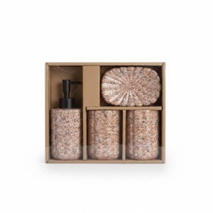 Set 4 Accessoires Salle de Bain Céramique Effet Granité Rose