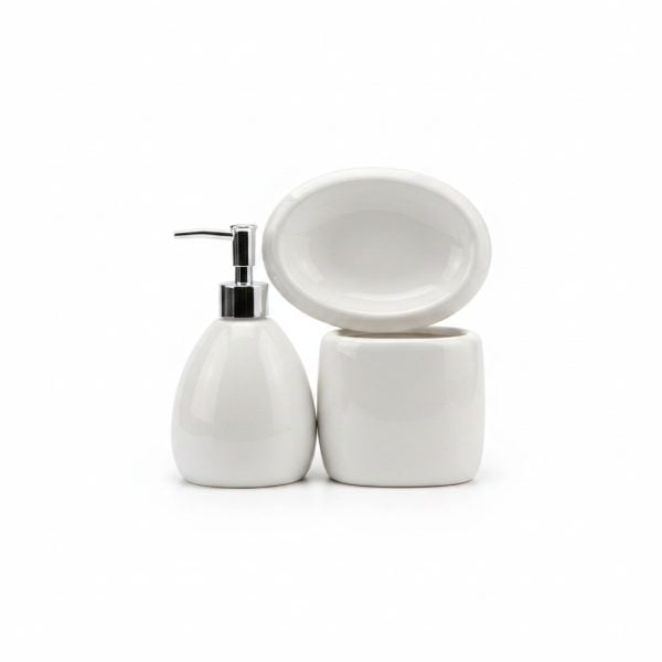 Set 3 Accessoires Salle de Bain Céramique Blanc Truly Home