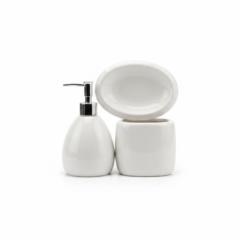 Set 3 Accessoires Salle de Bain Céramique Blanc Truly Home