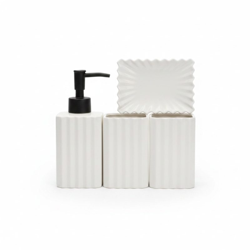 Set accessoires salle de bain céramique 4 pièces blanc