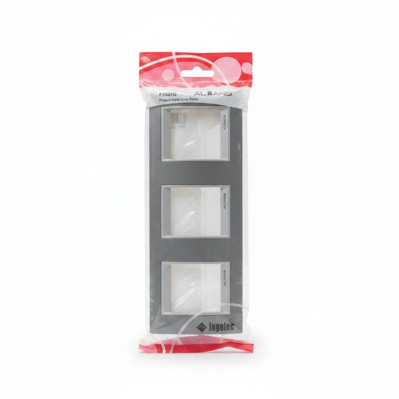 Plaque Triple Horizontale Alyans Gris Métal Ingelec P2521G