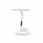 Lampe de bureau LED blanche H33cm avec chargeur et horloge