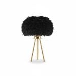 Lampe de Table Plumes Noires et Pied Or GS-9660N