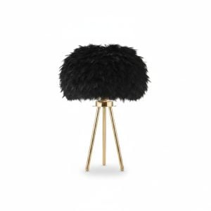 Lampe de Table Plumes Noires et Pied Or GS-9660N