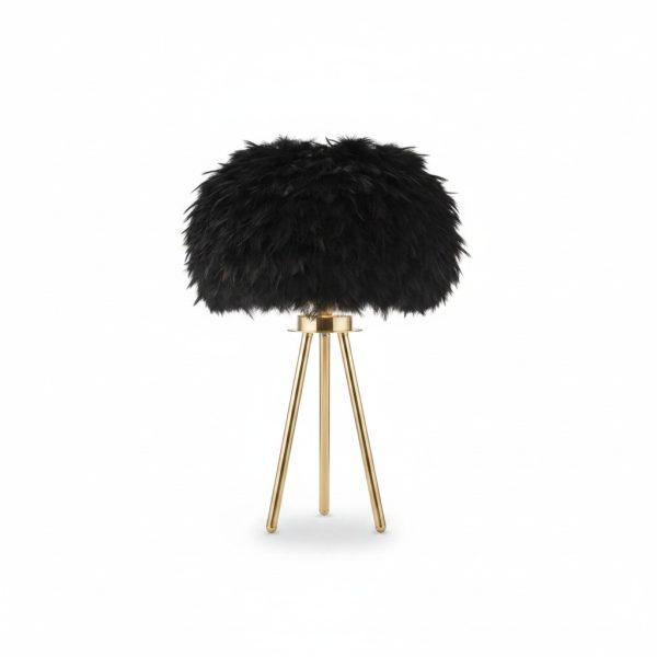 Lampe de Table Plumes Noires et Pied Or GS-9660N