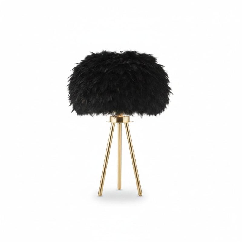 Lampe de Table Plumes Noires et Pied Or GS9660N
