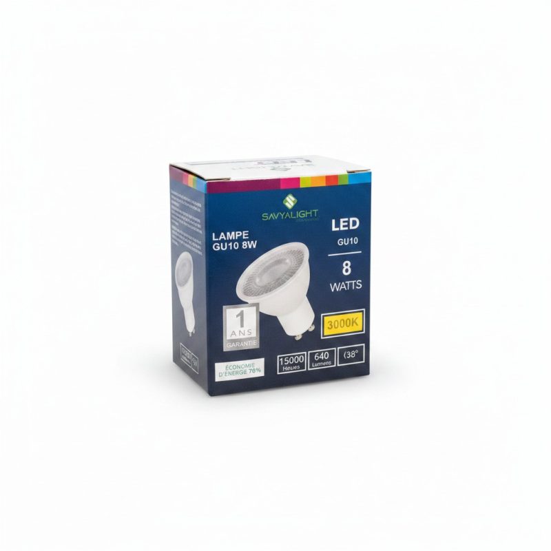 Ampoule LED GU10 8W 3000K 640lm durable Savvyalight